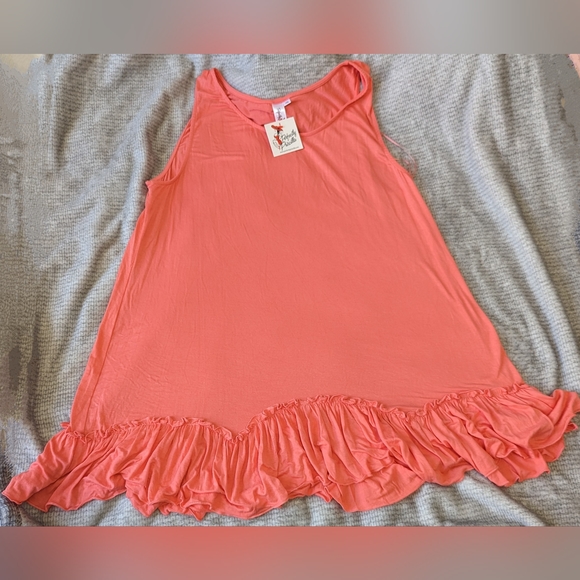 Perfectly Priscilla Tops - Perfectly Priscilla Coral Take it Easy ruffle tunic top Sz: 1XL NWT